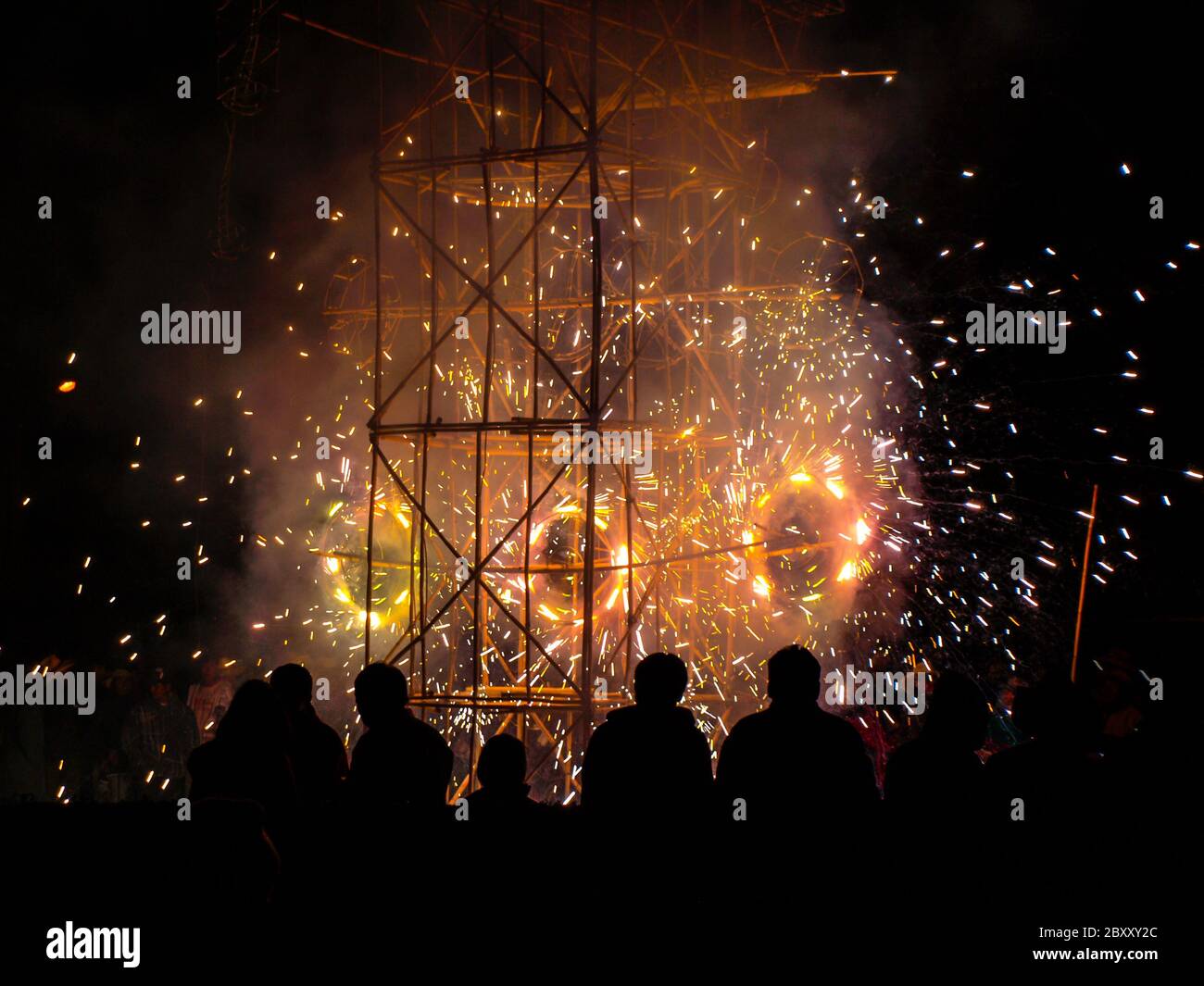 Fireworks made of bamboo structures is typical part of celebrations in