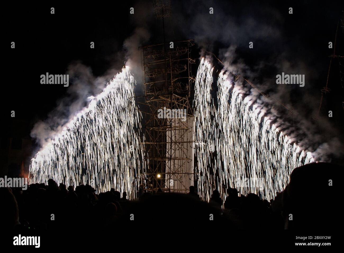 Fireworks made of bamboo structures is typical part of celebrations in Latin America, Peru- Stock Photo