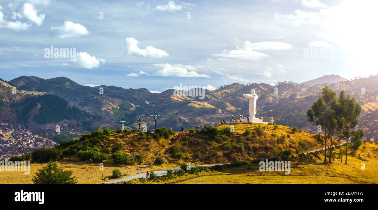 Cristo Rey statue above Cusco near Saqsayhuaman Fort, South America