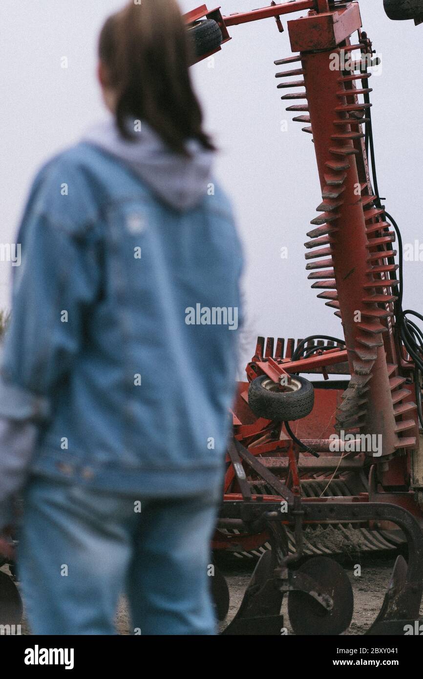 Back shot of a girl looking at augur Stock Photo