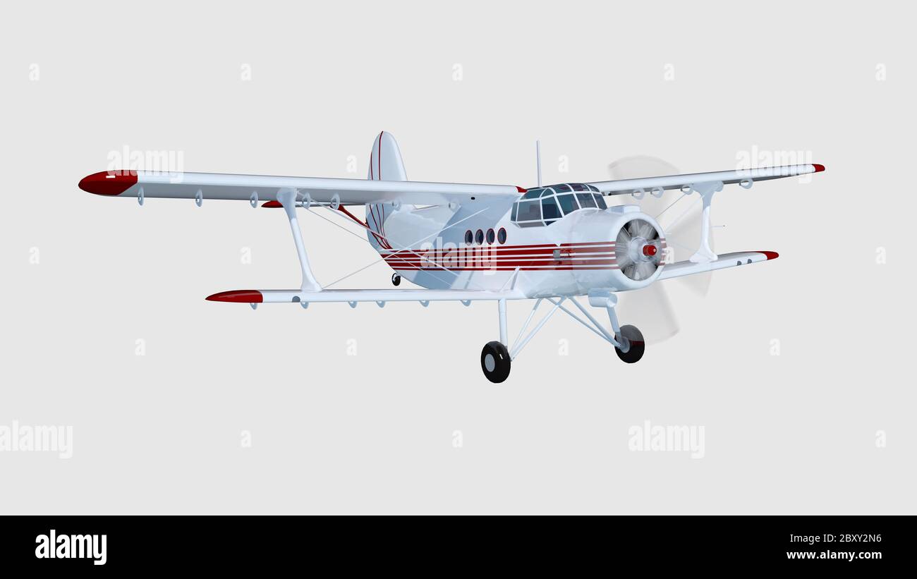 old retro bi plane isolate on white. 3d rendering Stock Photo