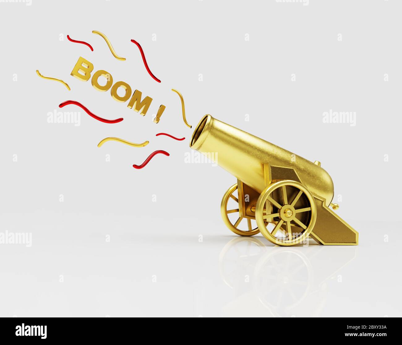 Circus cannon shooting Boom. Vintage gun. Color image of medieval