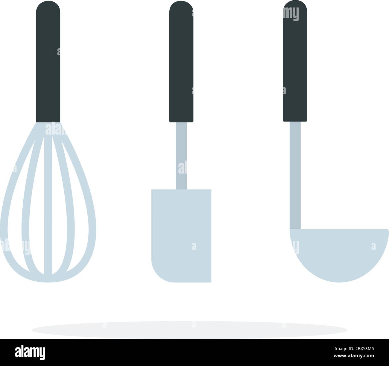 Kitchen whisk for whipping, spatula and soup ladle vector flat isolated Stock Vector