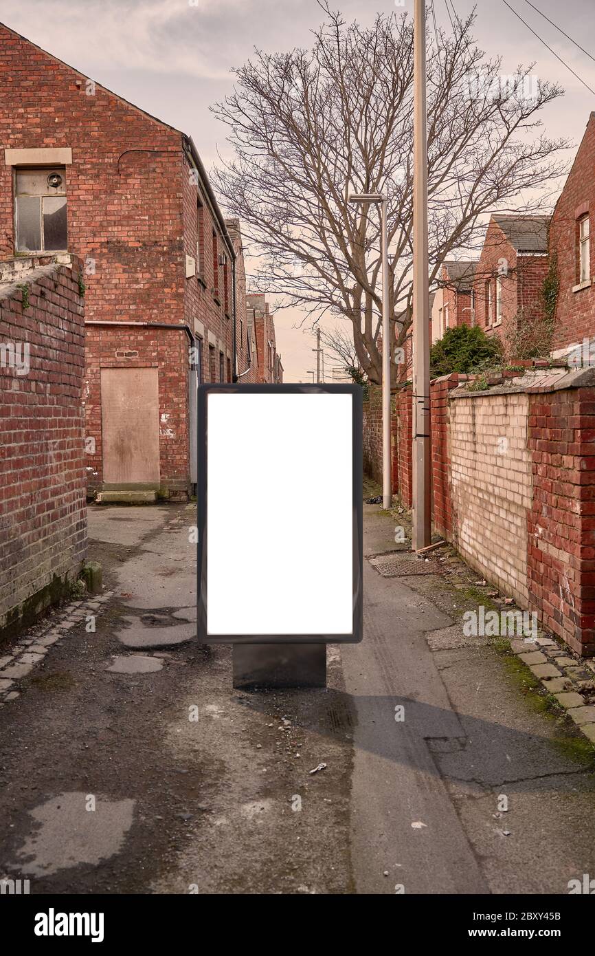 Blank advertising mockup in the street . Poster billboard on city dirty alley background Stock Photo