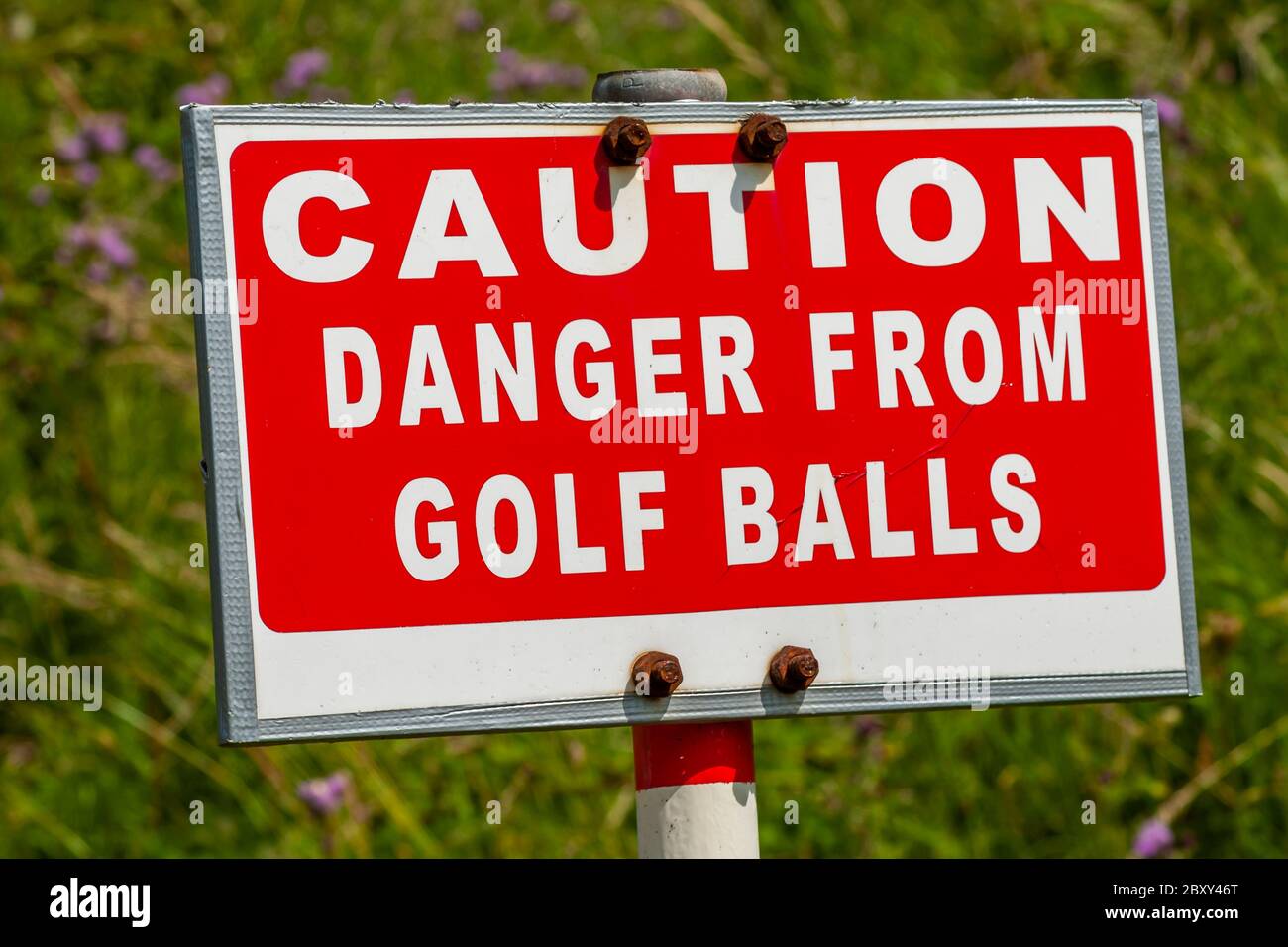 Danger from Golf Balls, Whitby, Scarborough, England, United Kingdom Stock Photo