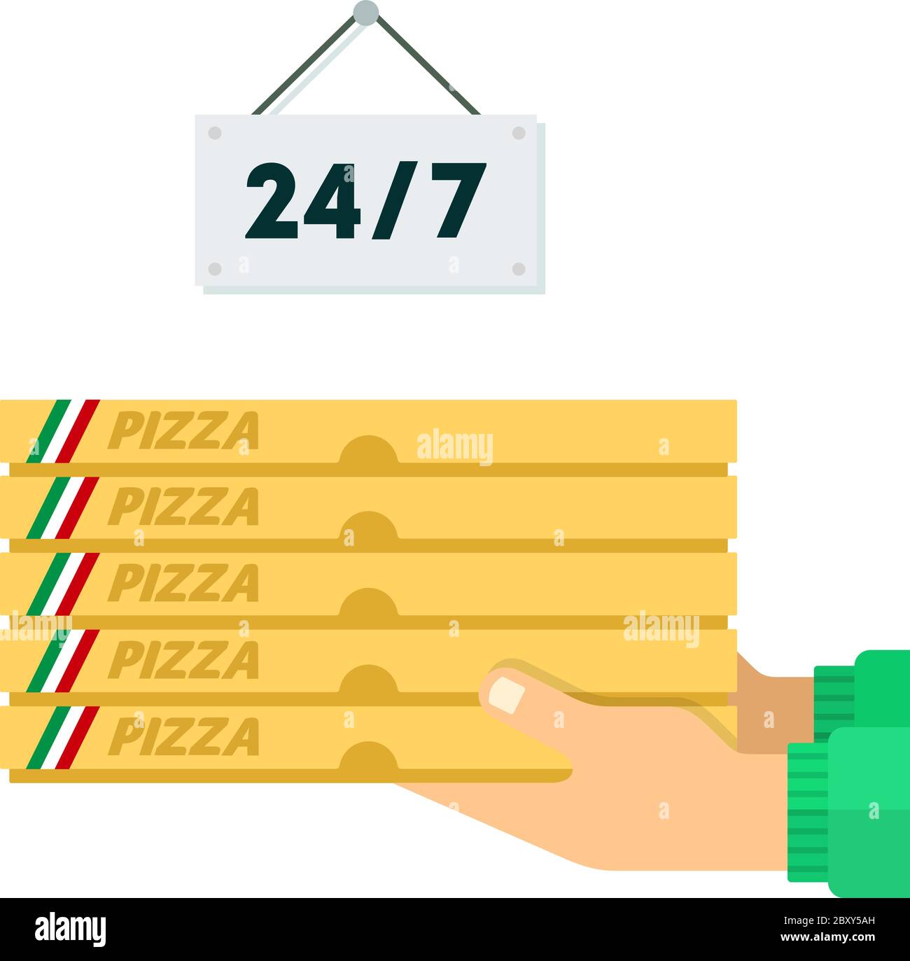Pizza delivery service twentyfour hours vector flat isolated Stock