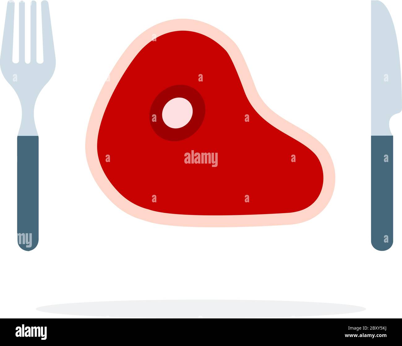 Raw meat on the bone with a fork and knife vector flat isolated Stock