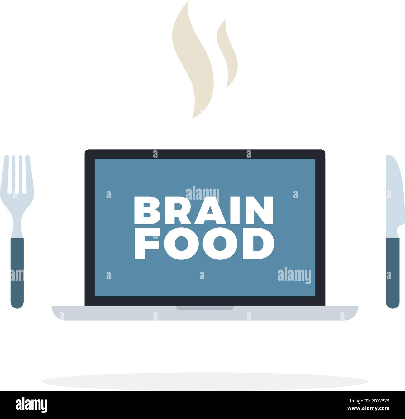 Brain food banner on screen laptop vector flat isolated Stock Vector