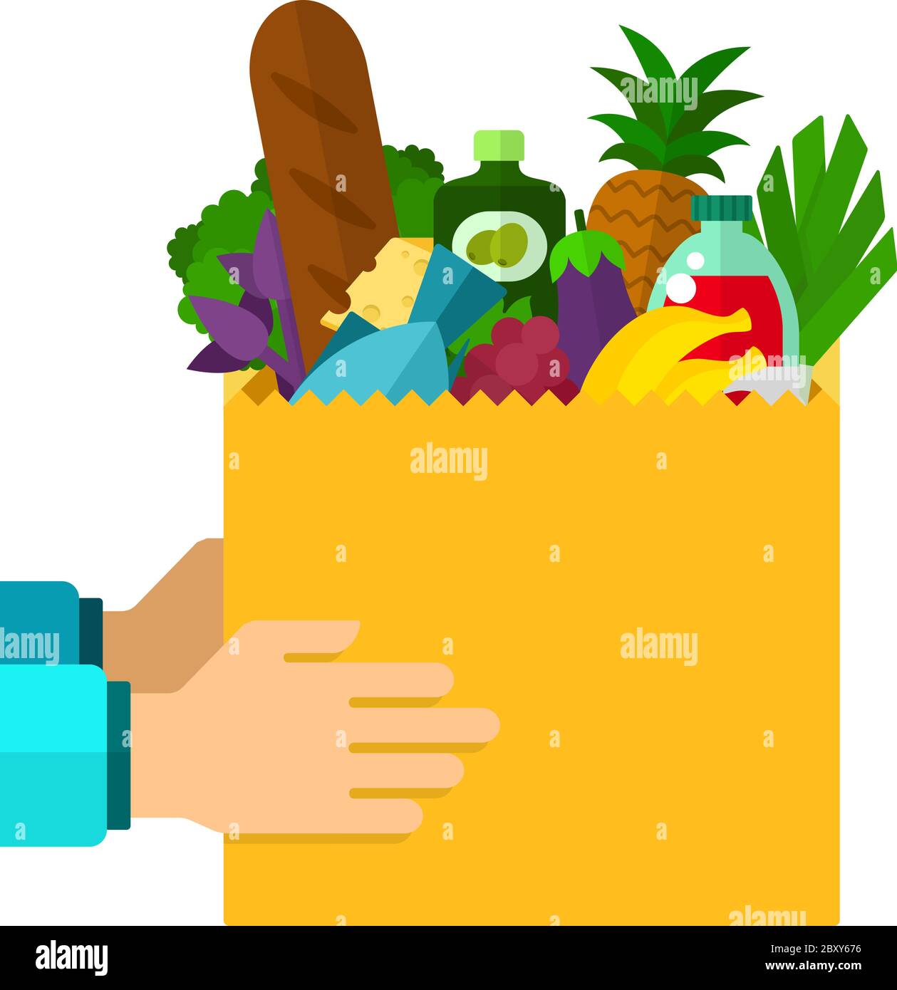 Package of food in human hands vector flat isolated Stock Vector