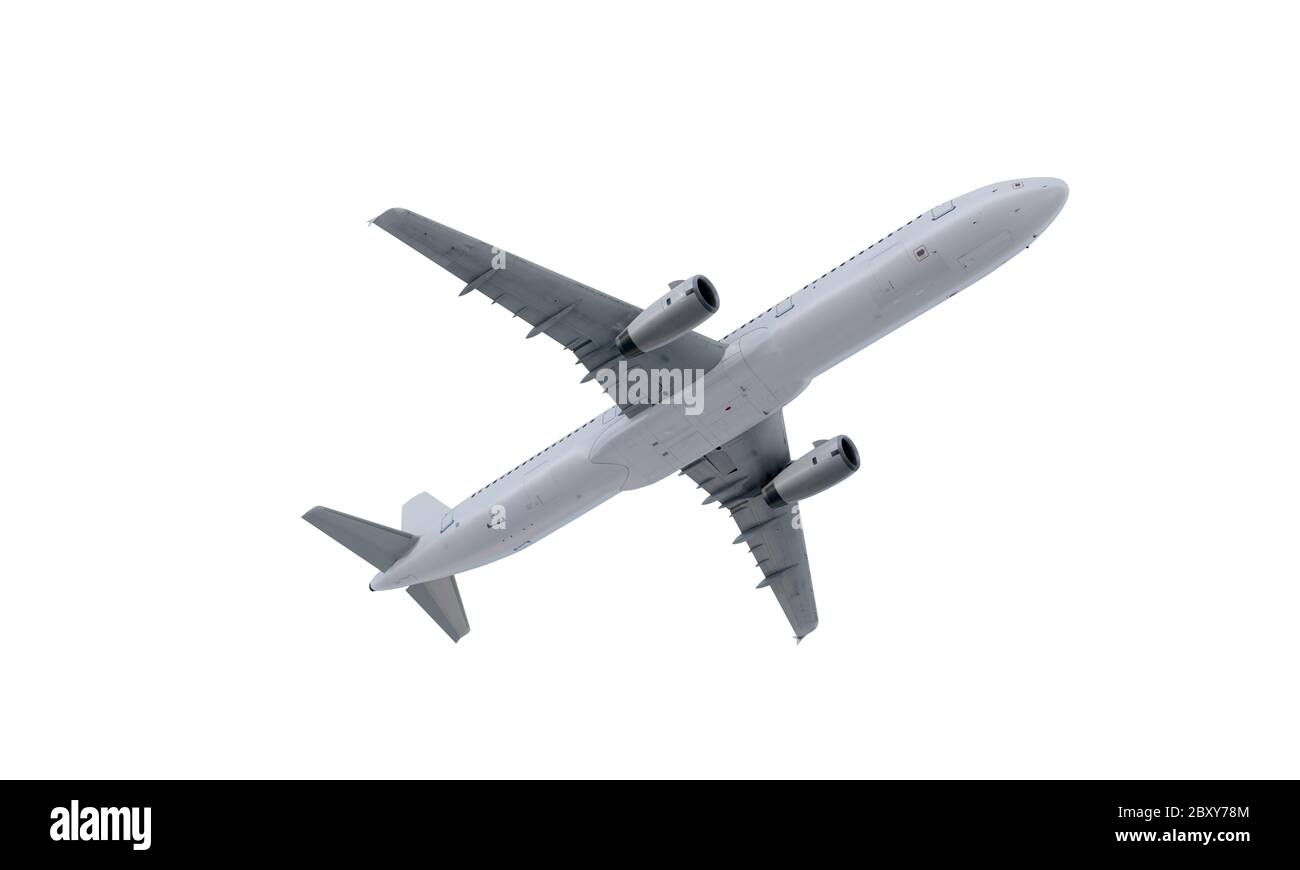 White plane flying. airplane isolate on white background Stock Photo