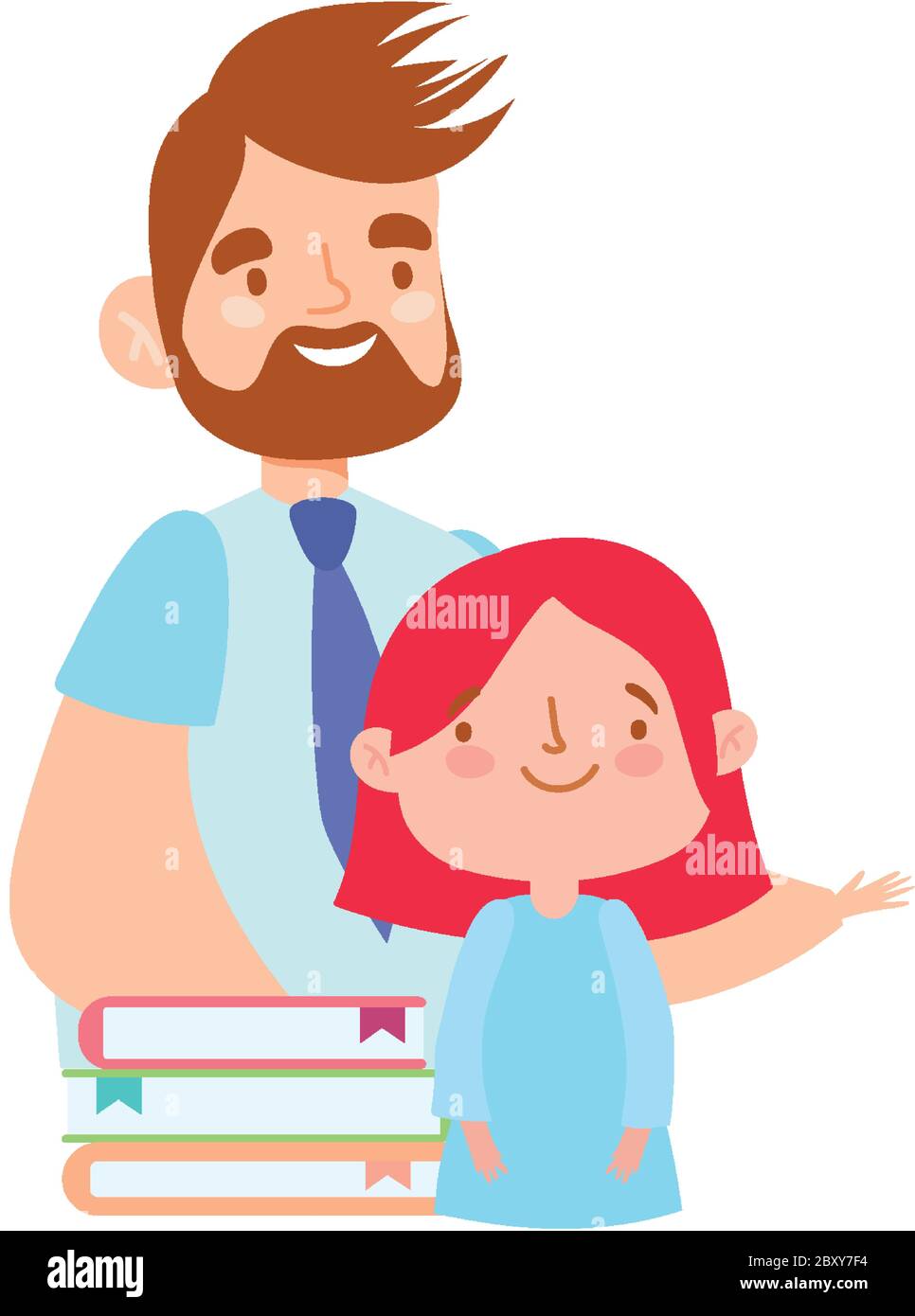 online education male teacher and little student girl and books vector  illustration Stock Vector Image & Art - Alamy