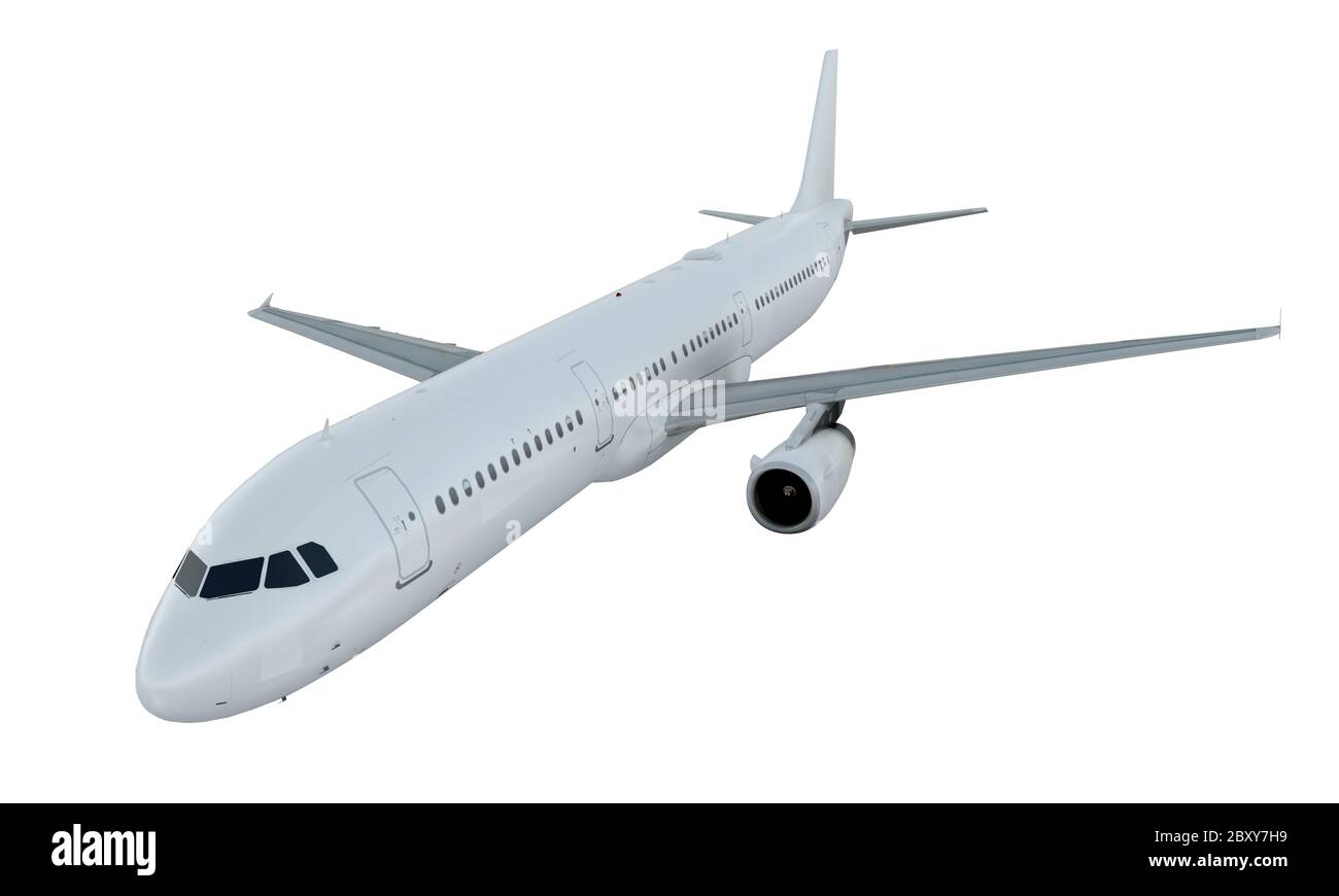 White plane flying. airplane isolate on white background Stock Photo