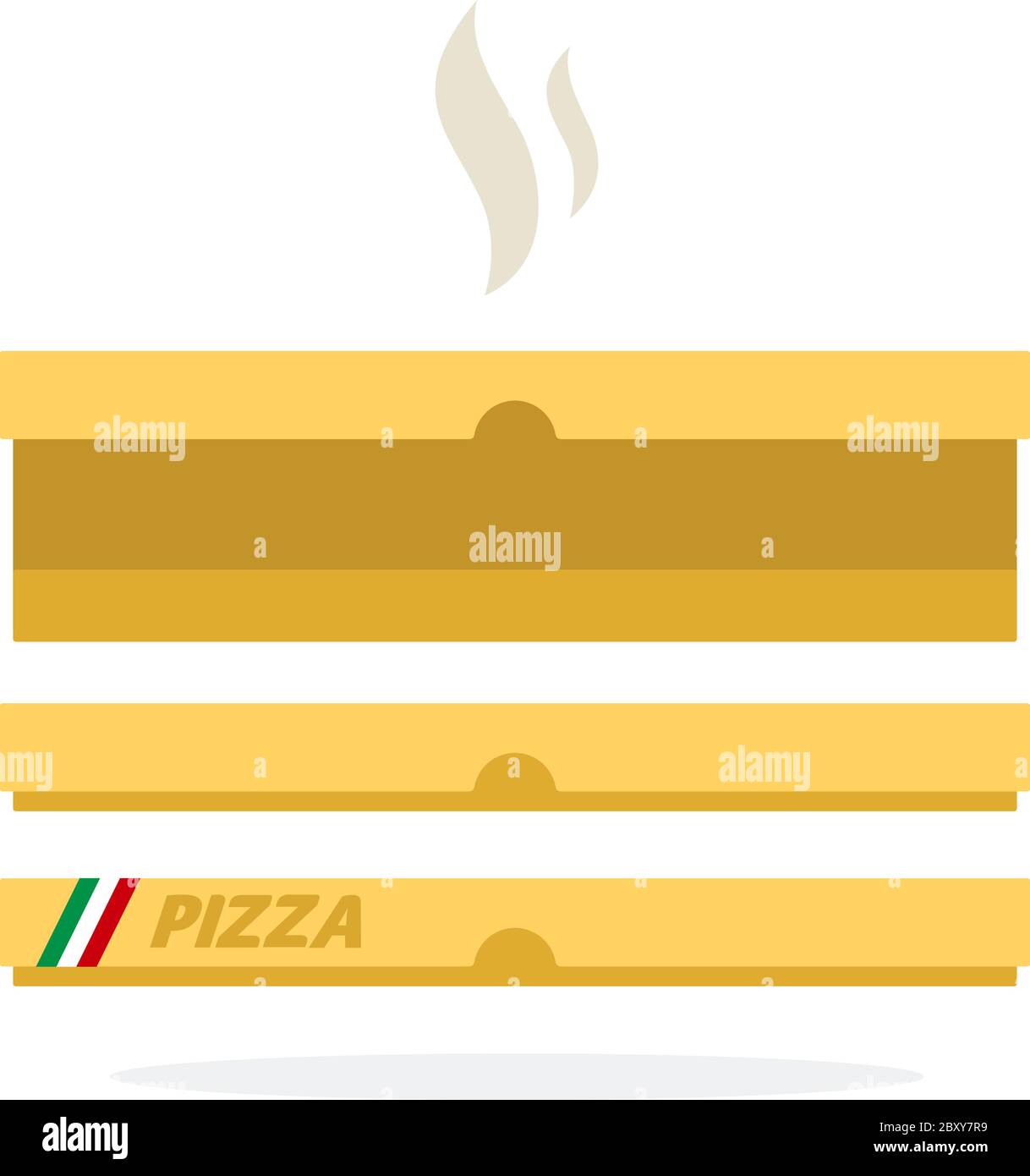 Closed and open pizza box with hot steam vector flat isolated Stock ...