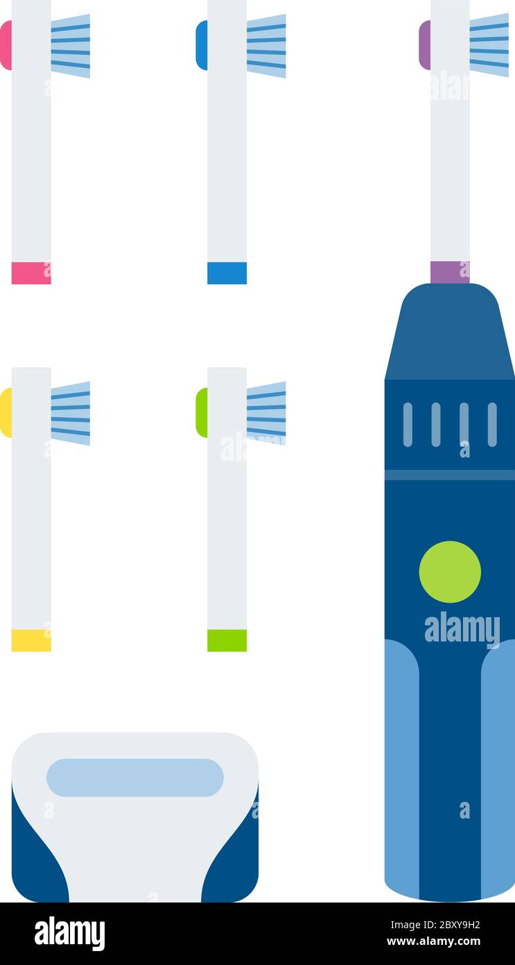 Electric toothbrush with brush set vector icon flat isolated Stock Vector