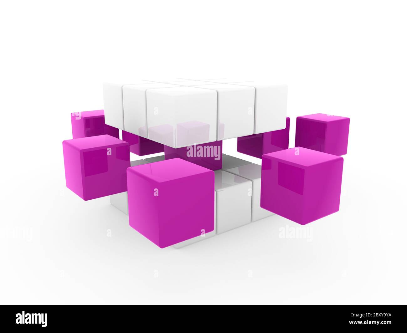 3d cube purple white Stock Photo