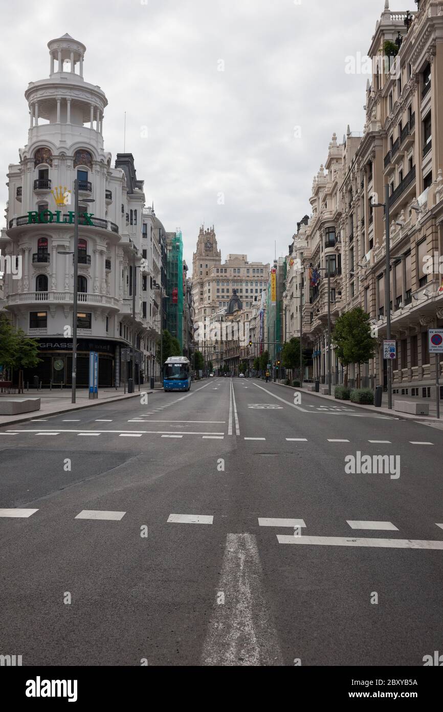 Gran Vía in Madrid, Spain, during the Covid-19 locdown. Stock Photo