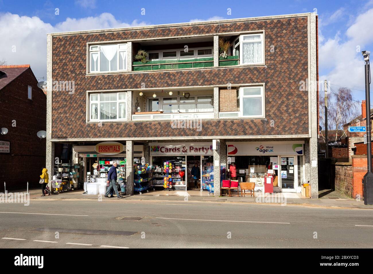 Dee Court Arcade, row of shops on Dee Lane, West Kirby, Wirral Stock