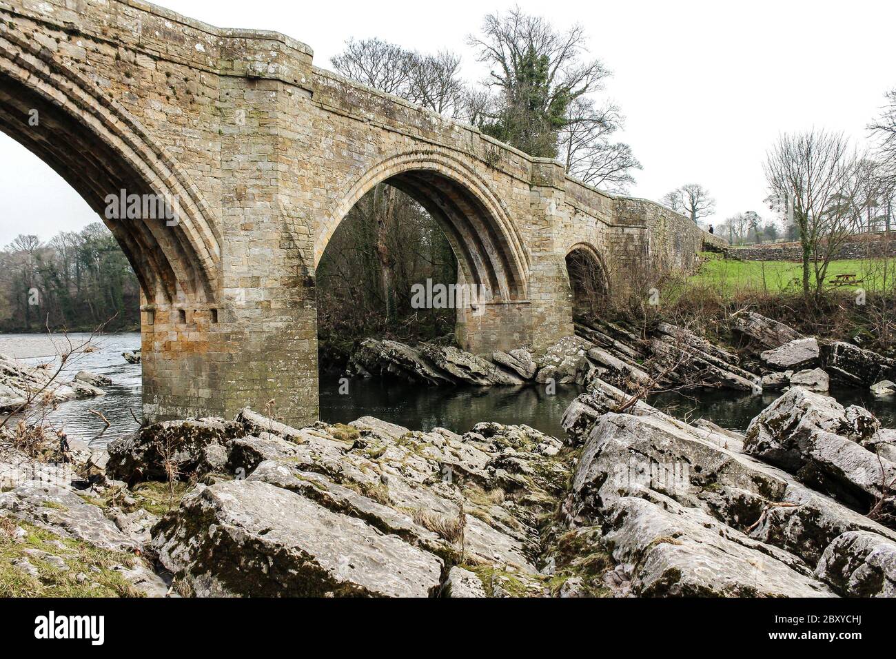 Devil's Bridge, Kirkby Lonsdale. 12th or 13th century stone bridge crossing the River Lune, Cumbria. Stock Photo