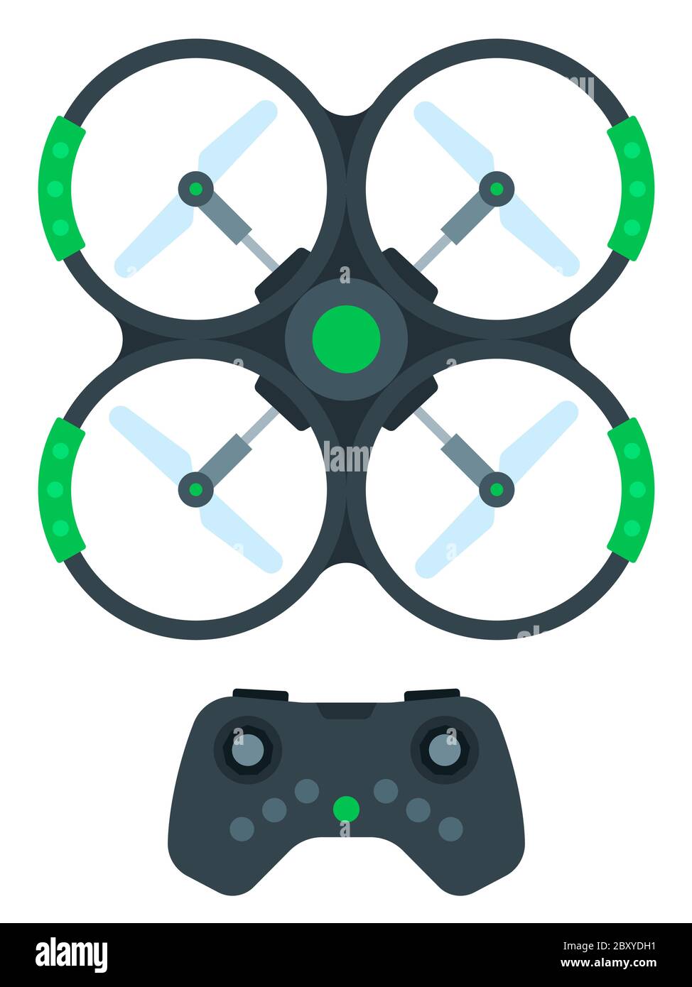 Drone for solving business problems and control panel vector icon flat isolated. Stock Vector