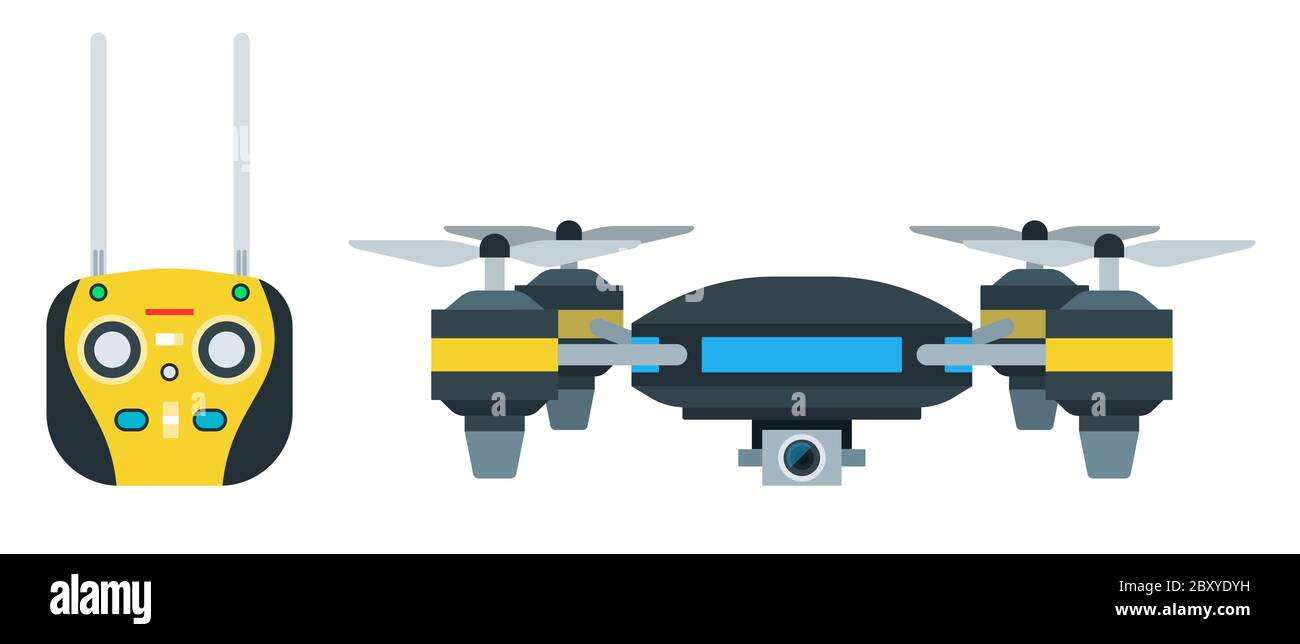 Remote control and flying drone with four propellers and a camera ...