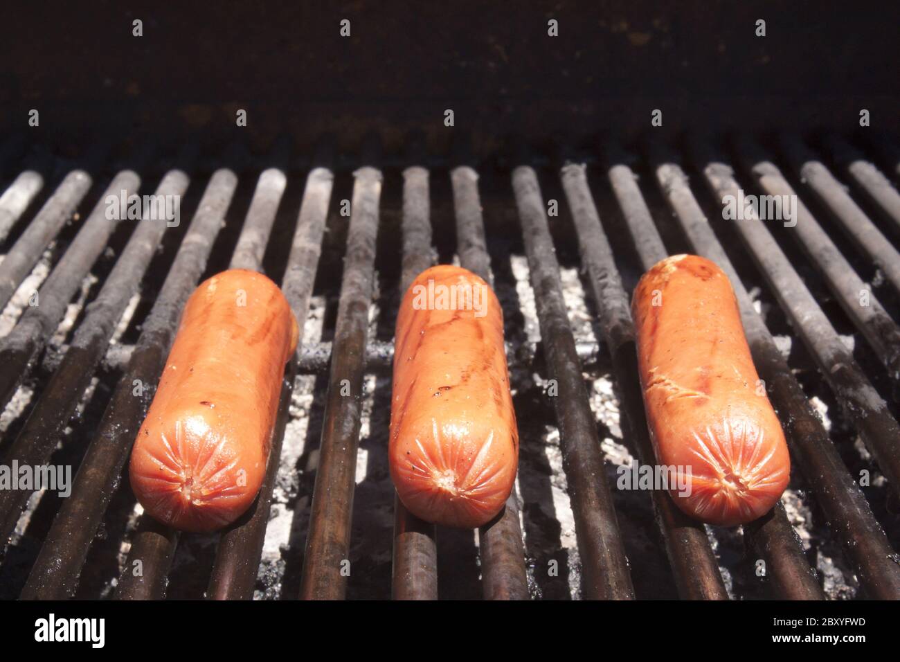 Hot dogs on the grill in summer Stock Photo