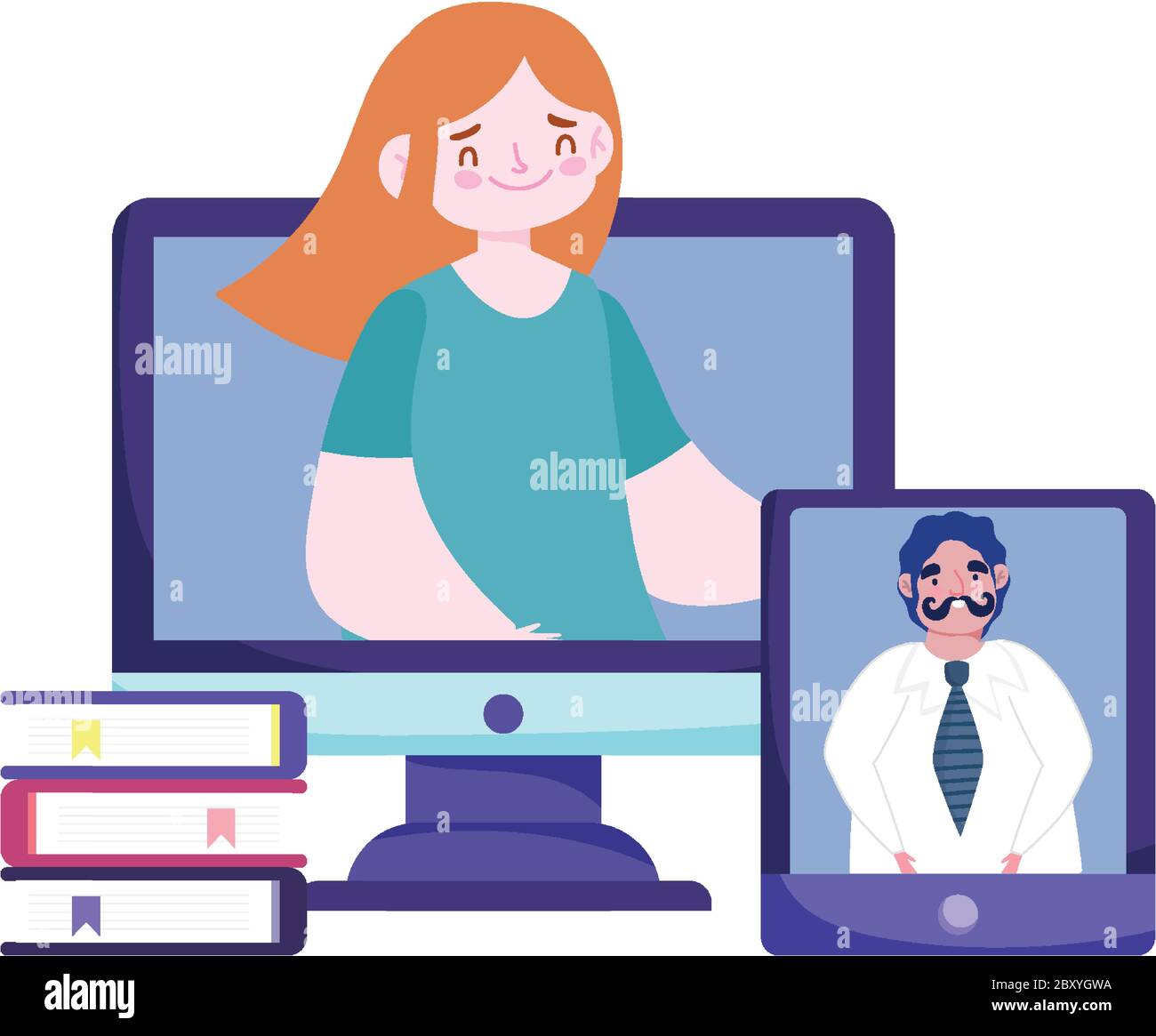 online education student and teacher computer smartphone books vector ...