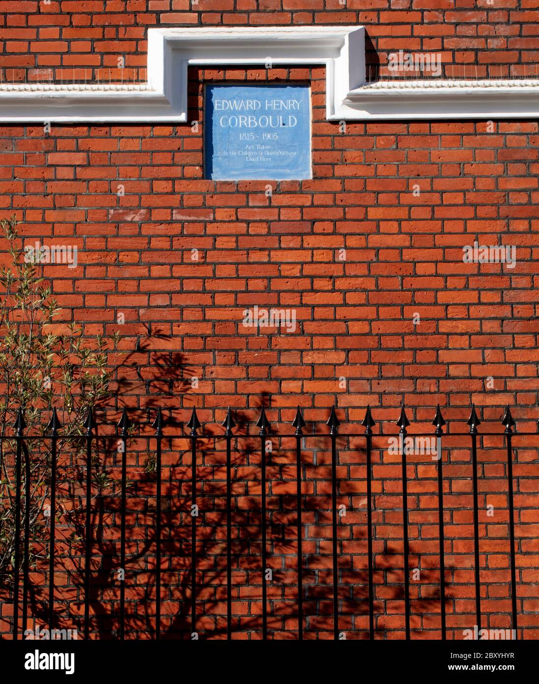 Blue Plaque commemorating Edward Henry Corbould, R.I., 1815-1905, historical painter and watercolourist, in Kensington, London. Stock Photo