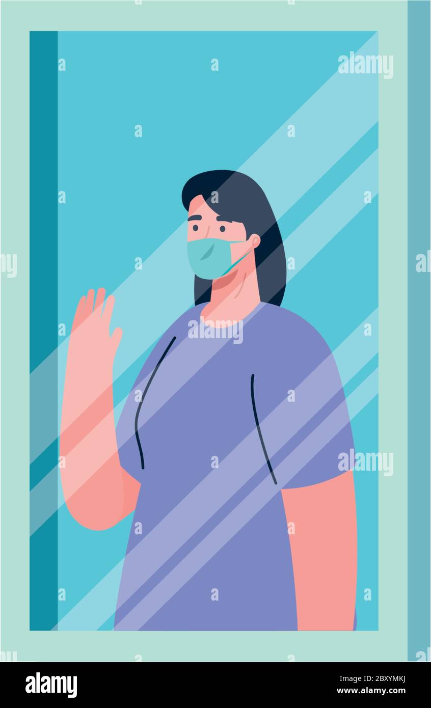 Woman avatar with mask behind window vector design Stock Vector Image ...
