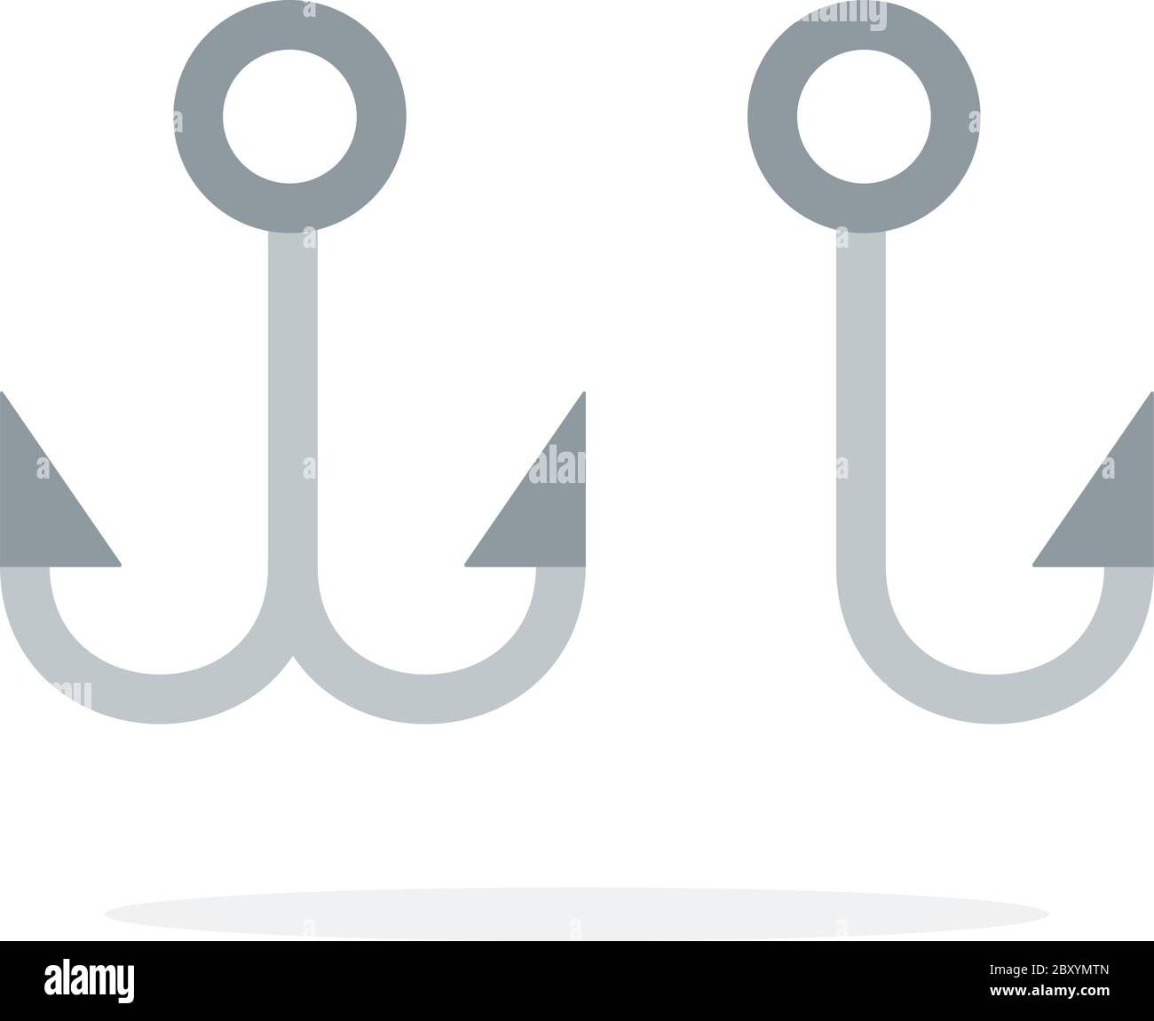Single hook and Double Hook for fishing flat isolated Stock Vector