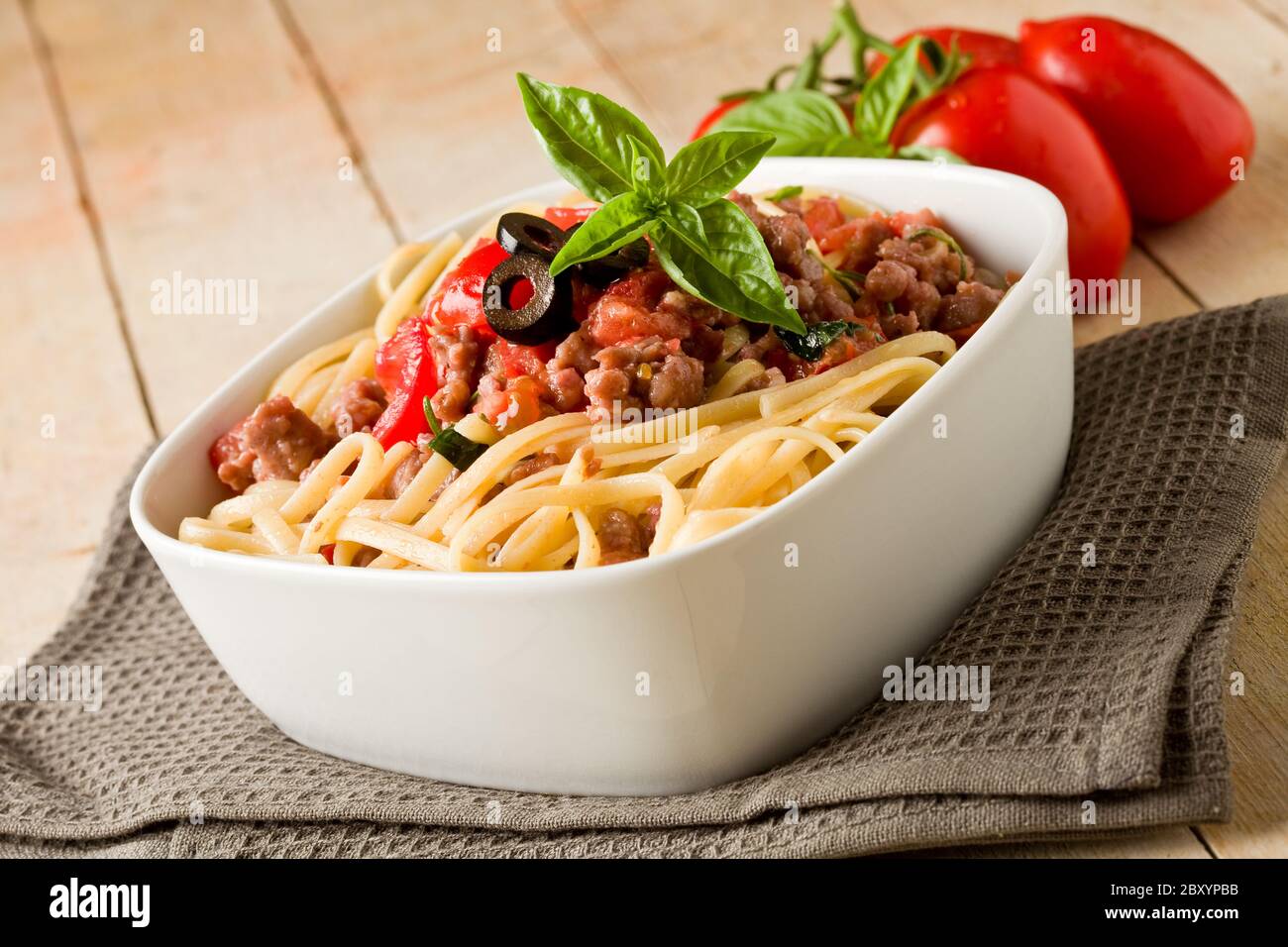Pasta with italian sausage meat sauce Stock Photo Alamy