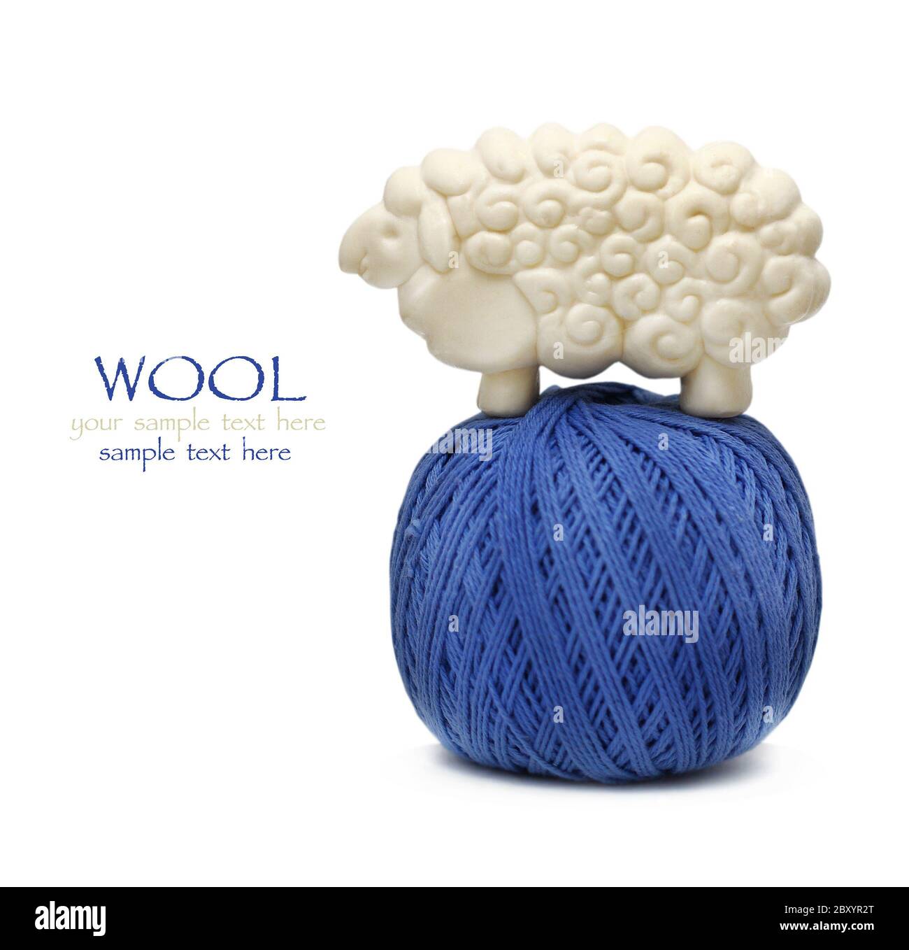 Blue ball of woollen thread isolated on white Stock Photo - Alamy