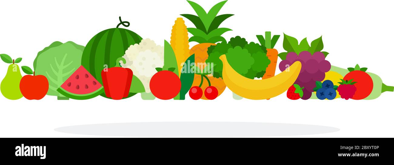 Fruits and vegetables for raw diet vector flat isolated Stock Vector