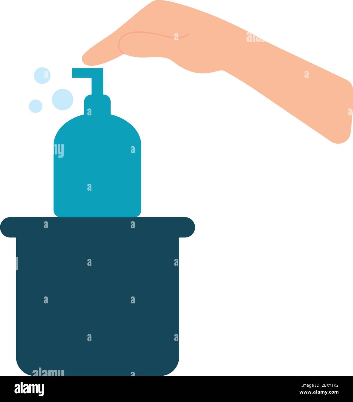 hand pushing a soap bottle icon over white background, flat style ...