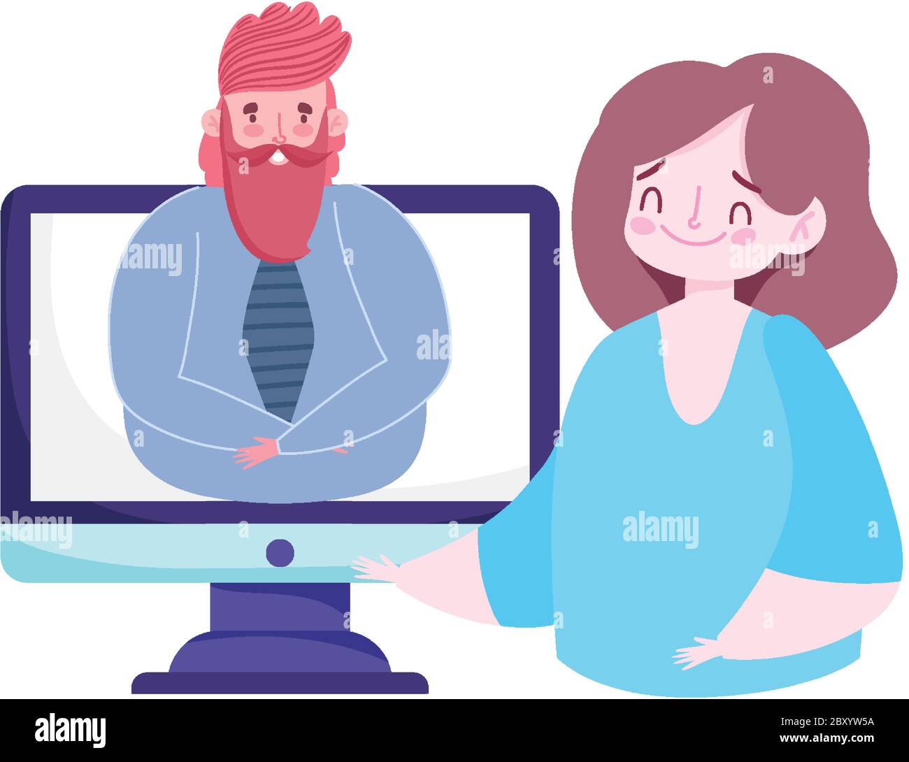 online education male teacher video class computer and student girl ...