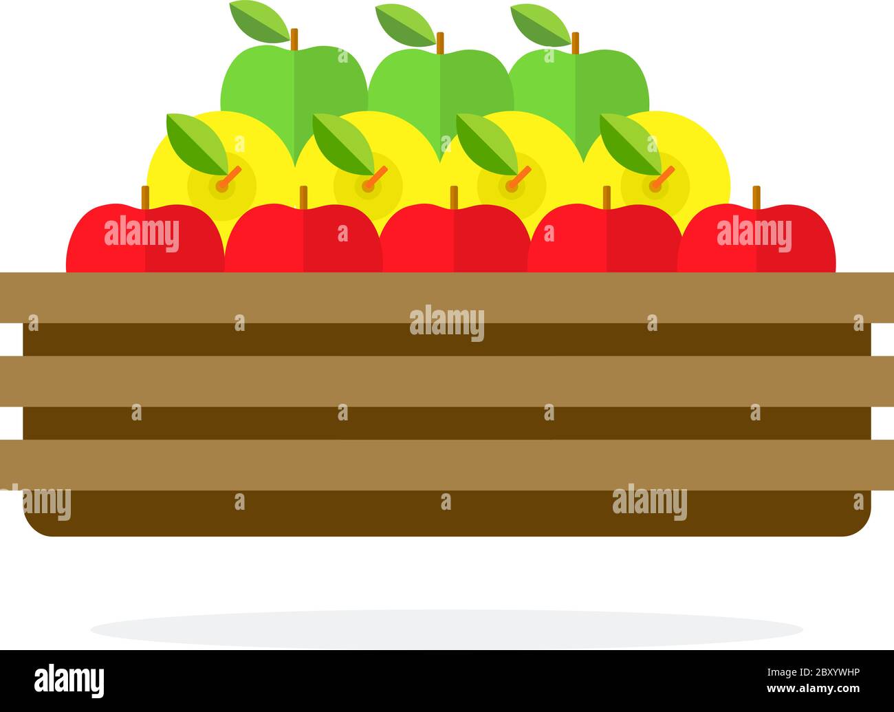 Download Green Red And Yellow Apples In A Wooden Box Flat Isolated Stock Vector Image Art Alamy PSD Mockup Templates