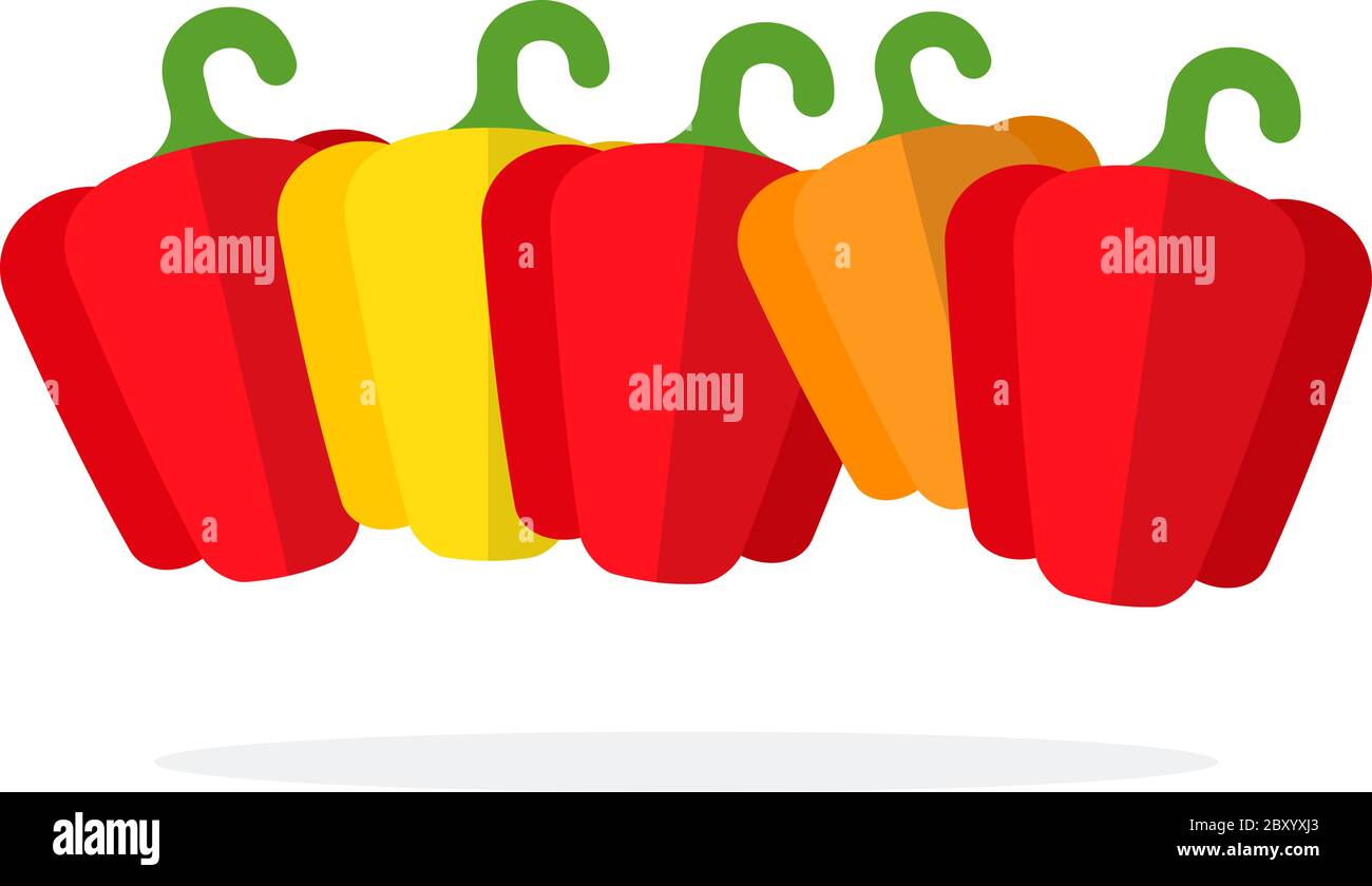 Red orange and yellow bell peppers flat isolated Stock Vector