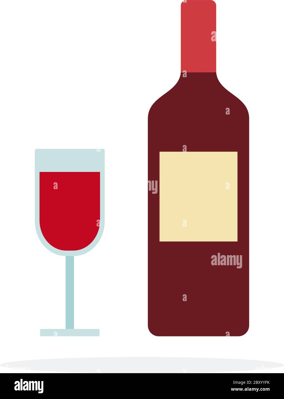 A bottle and a glass of red wine flat isolated Stock Vector