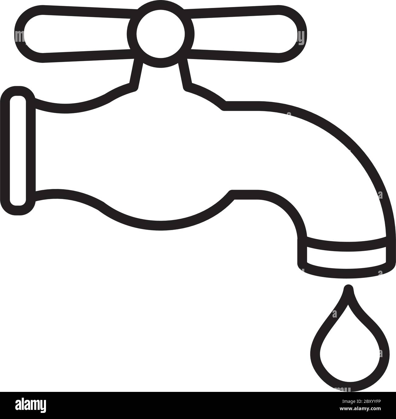 water faucet and drop icon over white background, line style, vector ...