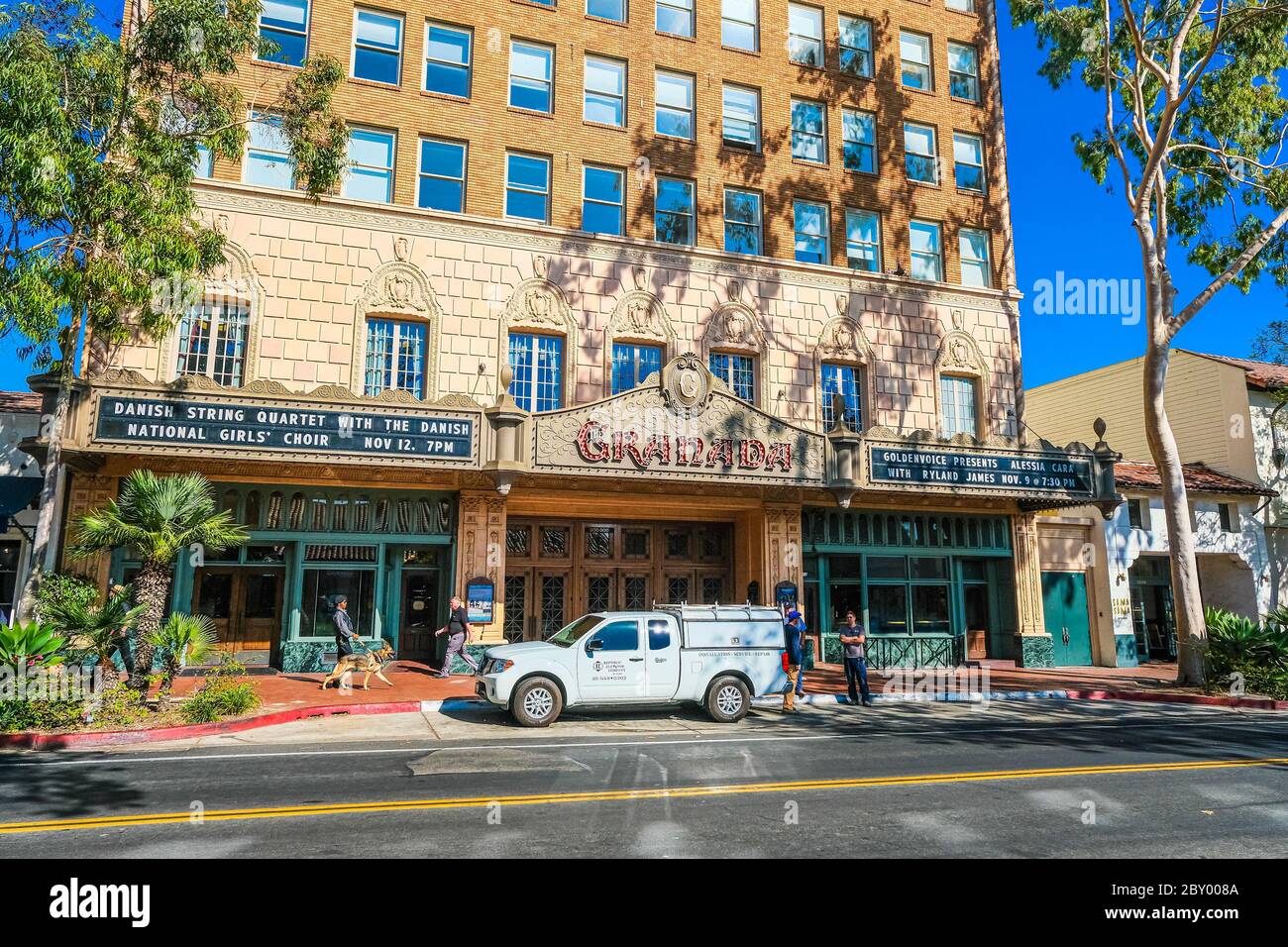 Elevator Repair Truck at Granada Theatre Stock Photo