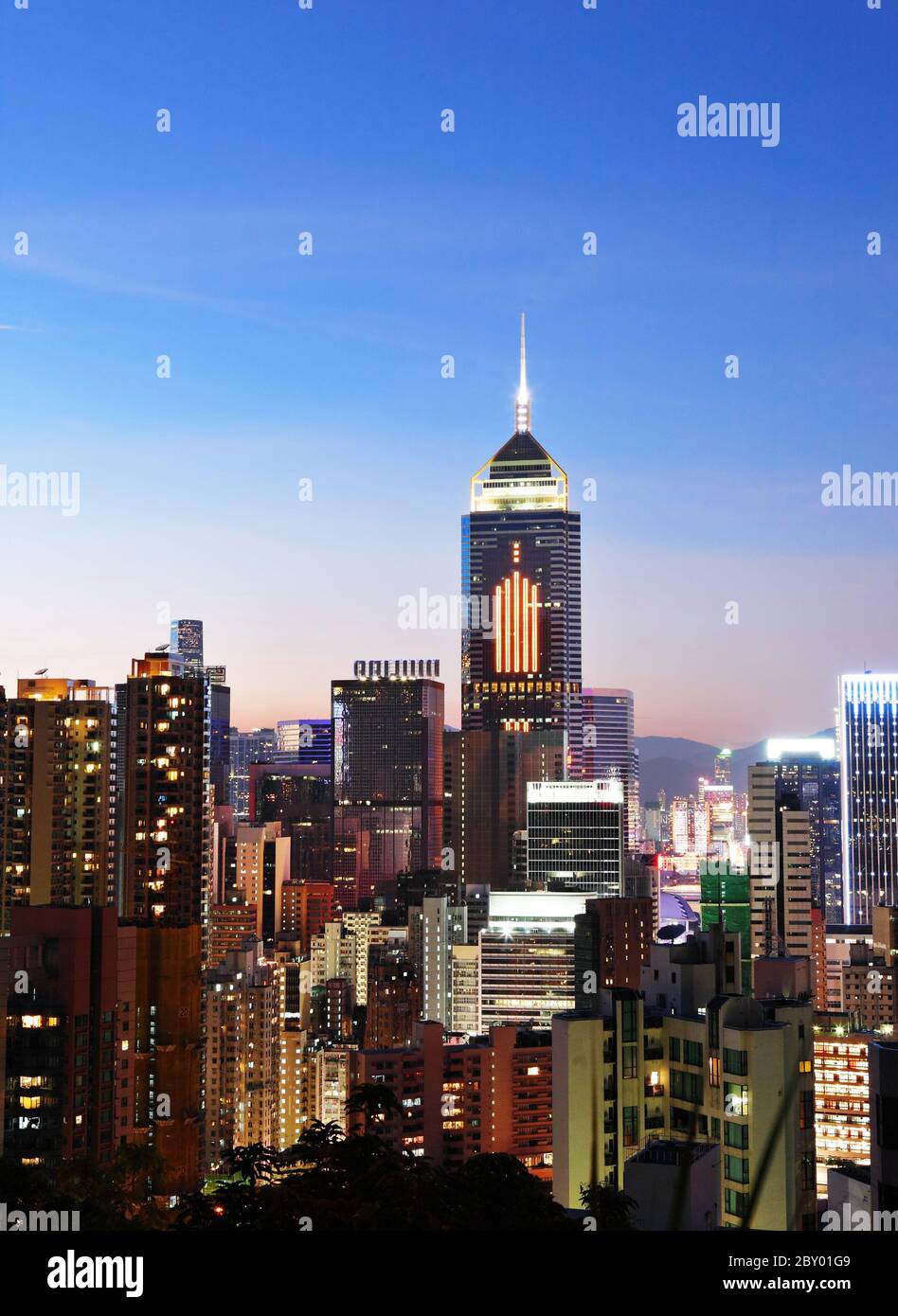 office building at night in hong kong Stock Photo - Alamy