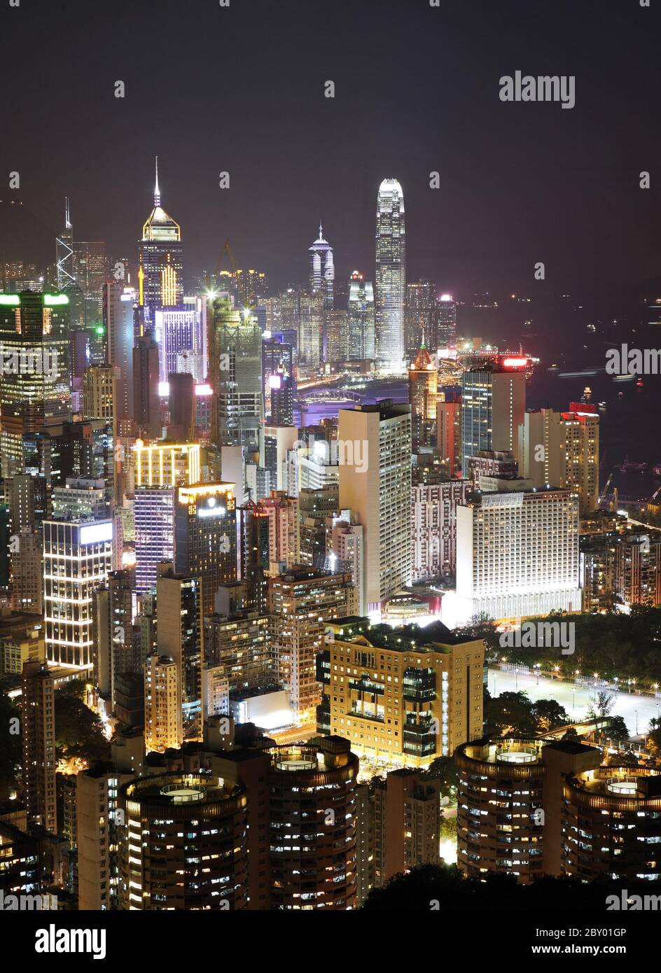 Hong Kong with crowded buildings at night Stock Photo - Alamy