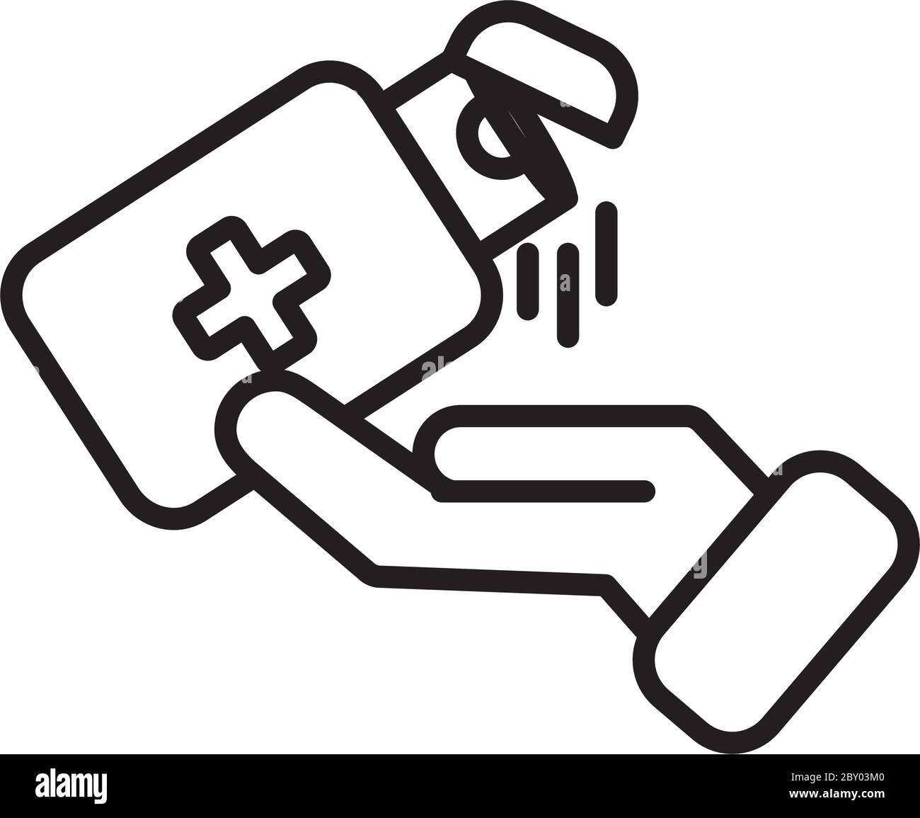 alcohol bottle and hand icon over white background, line style, vector ...