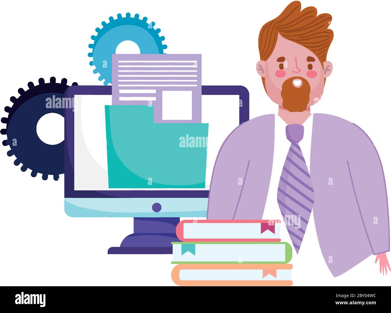 online education teacher computer books and folder file class vector ...