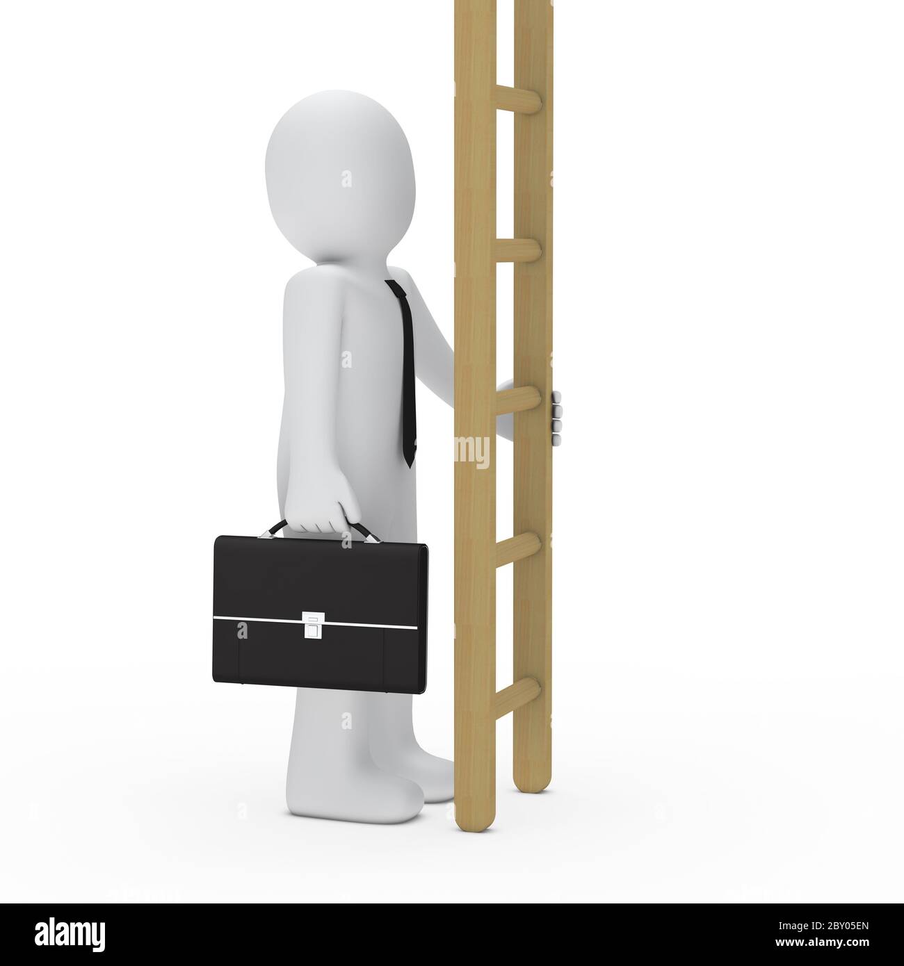 3d business man hold ladder Stock Photo