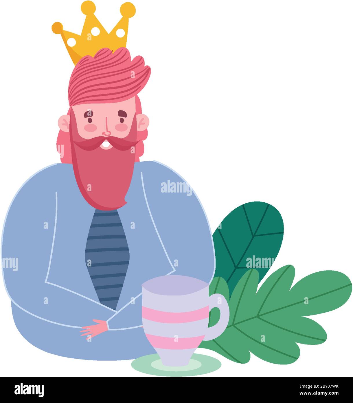 happy fathers day, man with crown and coffee cup cartoon vector ...