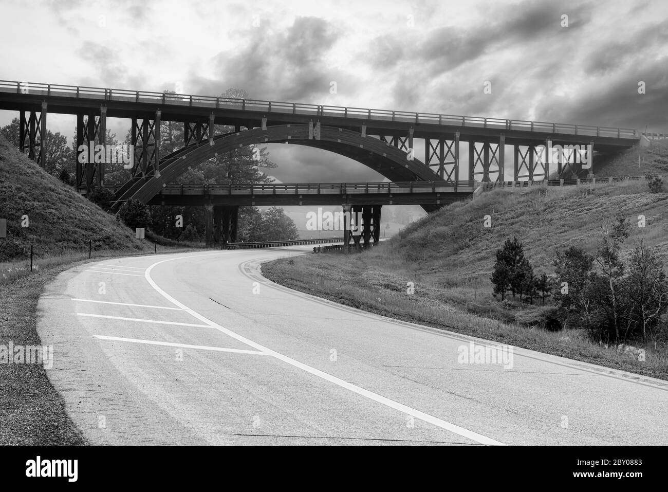 Monochrome image of the Wye Bridge in South Dakota Stock Photo