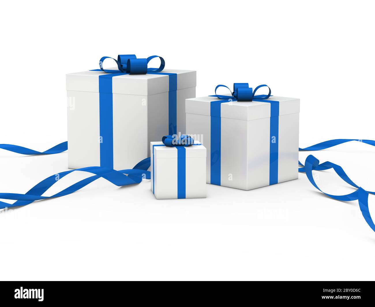 gift box white blue ribbon Stock Photo