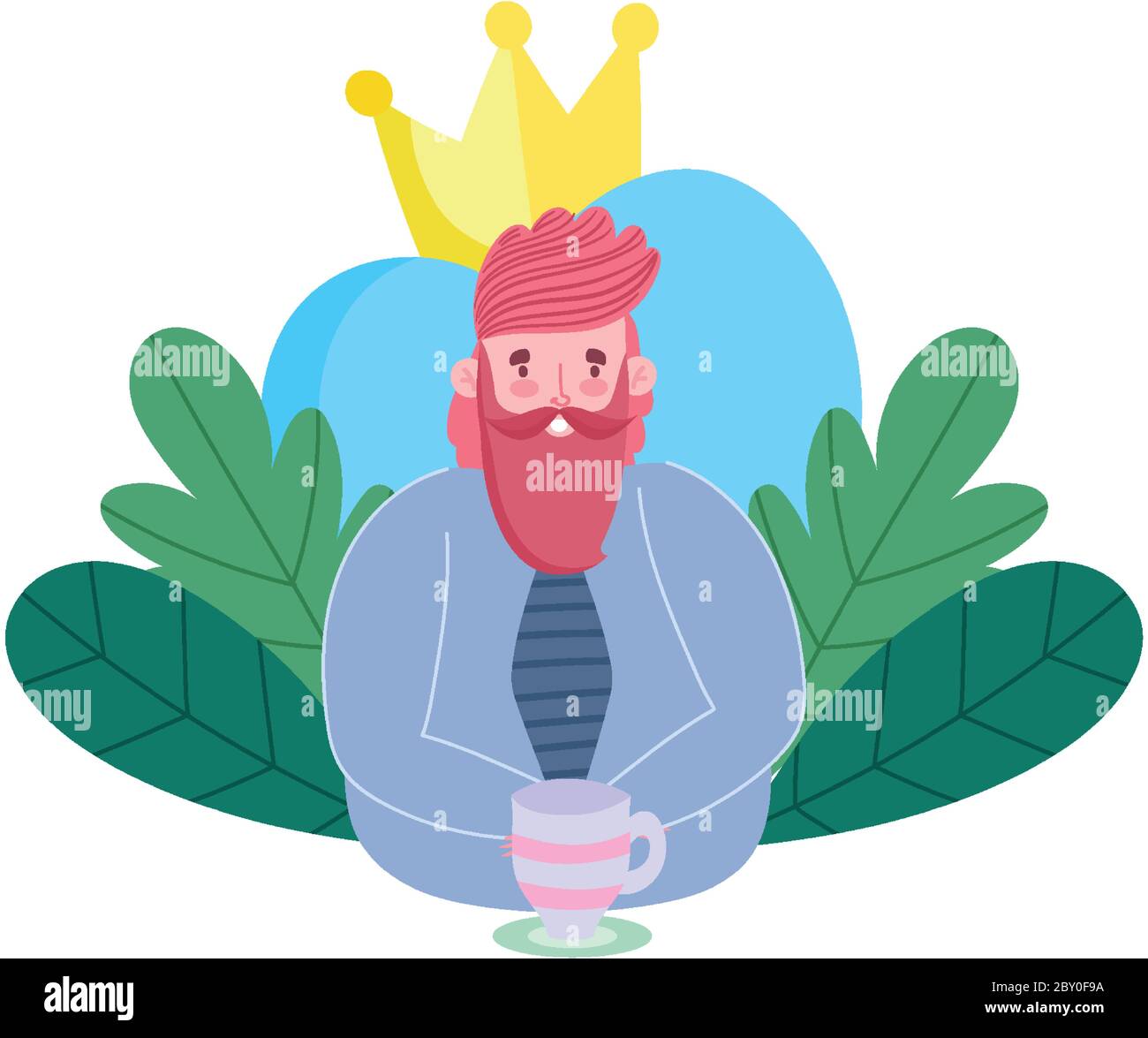 happy fathers day, dad with coffee cup crown heart decoration vector ...