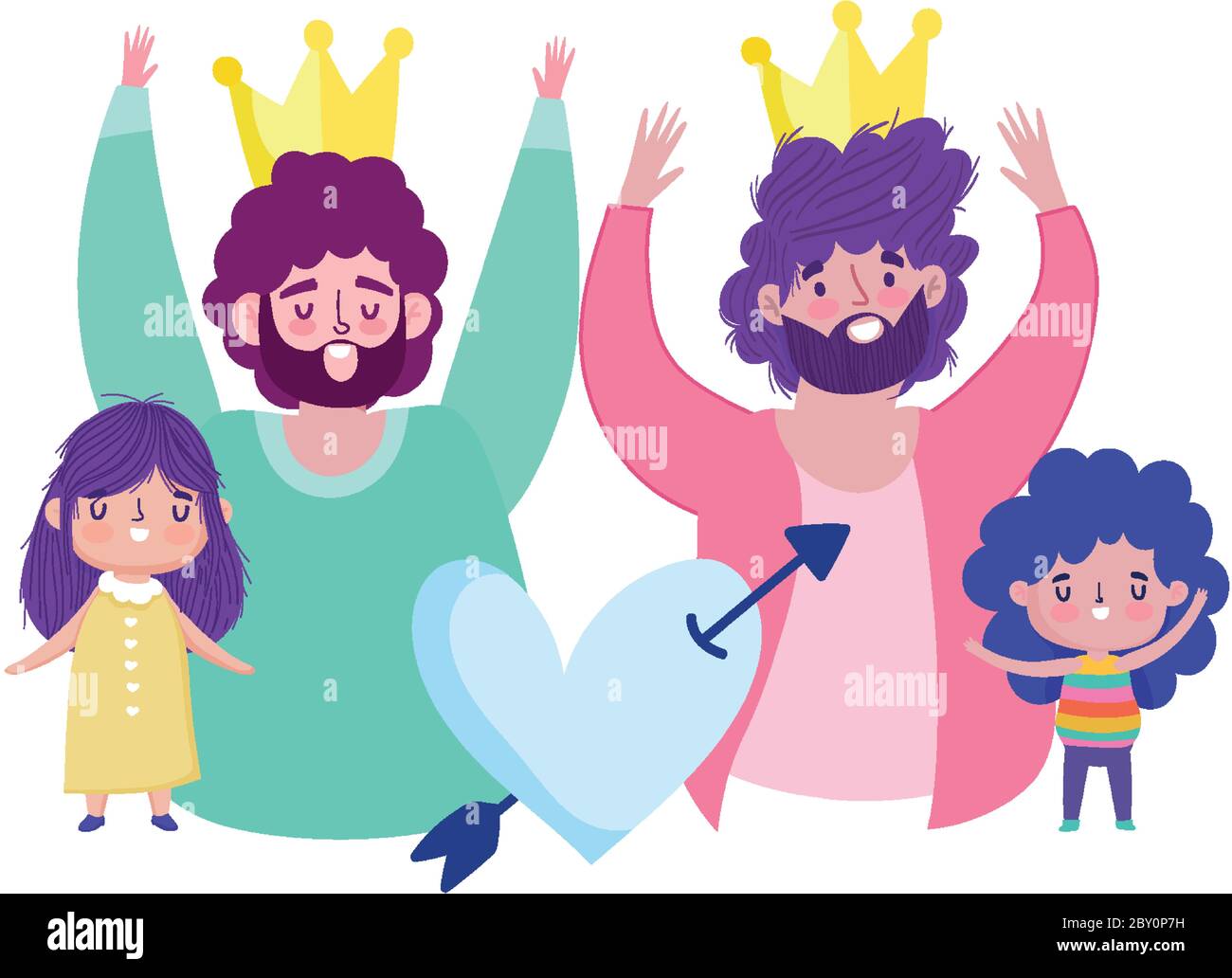happy fathers day, dads with crowns daughter and son heart love cartoon ...