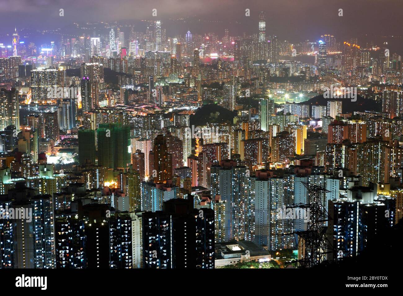 Hong Kong downtown with many building at night Stock Photo - Alamy